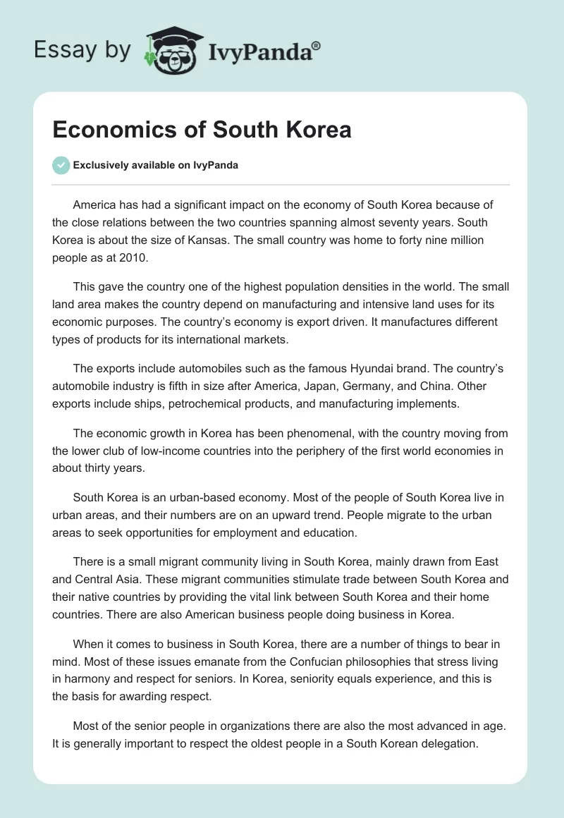 Economics of South Korea. Page 1