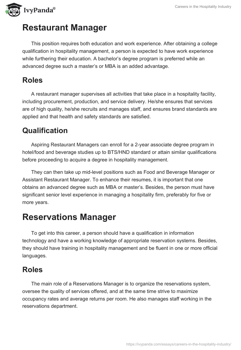 Careers in the Hospitality Industry. Page 2