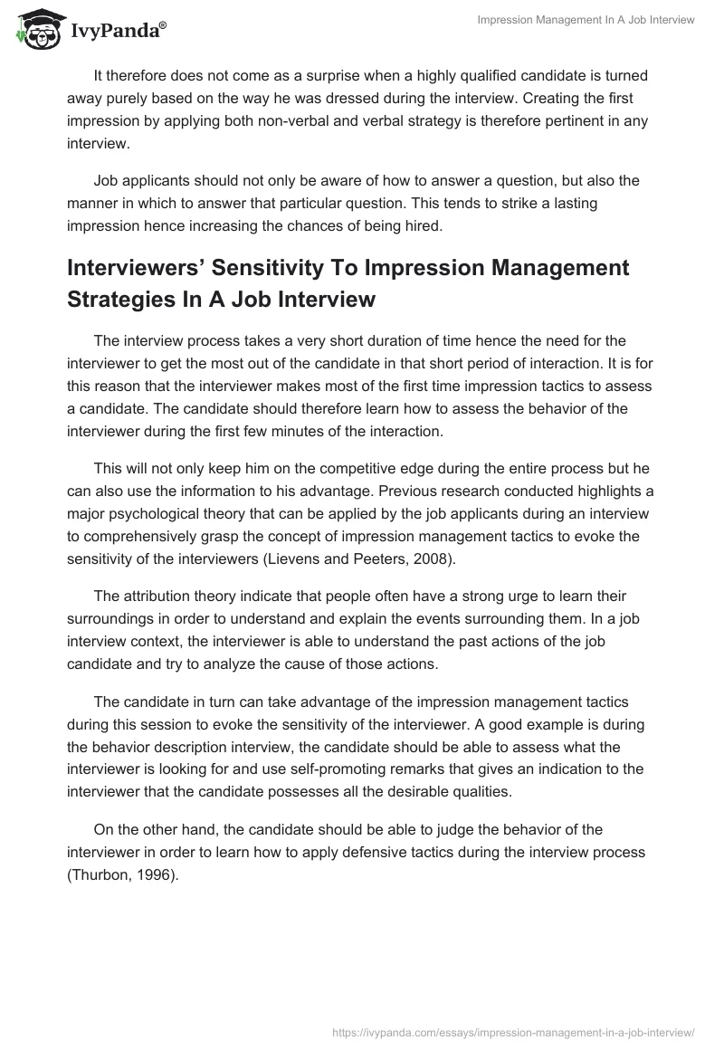 Impression Management In A Job Interview. Page 2