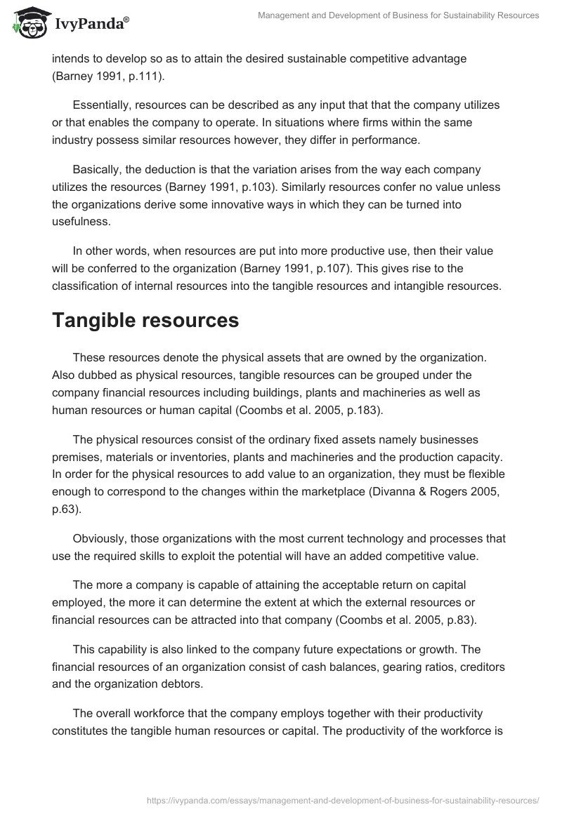 Management and Development of Business for Sustainability Resources. Page 4