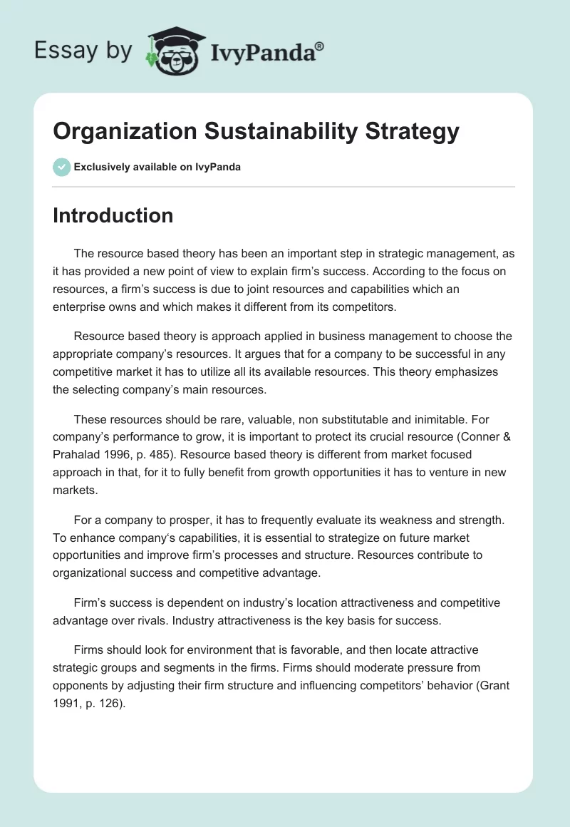 Organization Sustainability Strategy. Page 1