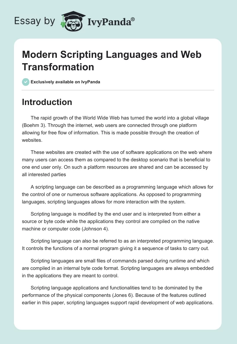 Modern Scripting Languages and Web Transformation. Page 1