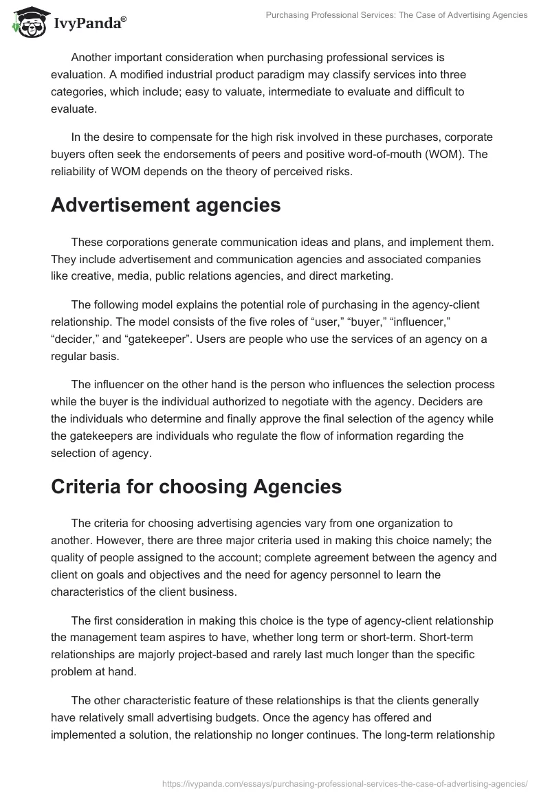 Purchasing Professional Services: The Case of Advertising Agencies. Page 2