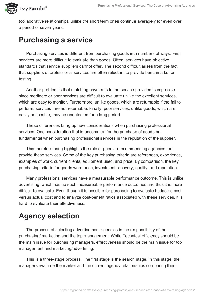 Purchasing Professional Services: The Case of Advertising Agencies. Page 3