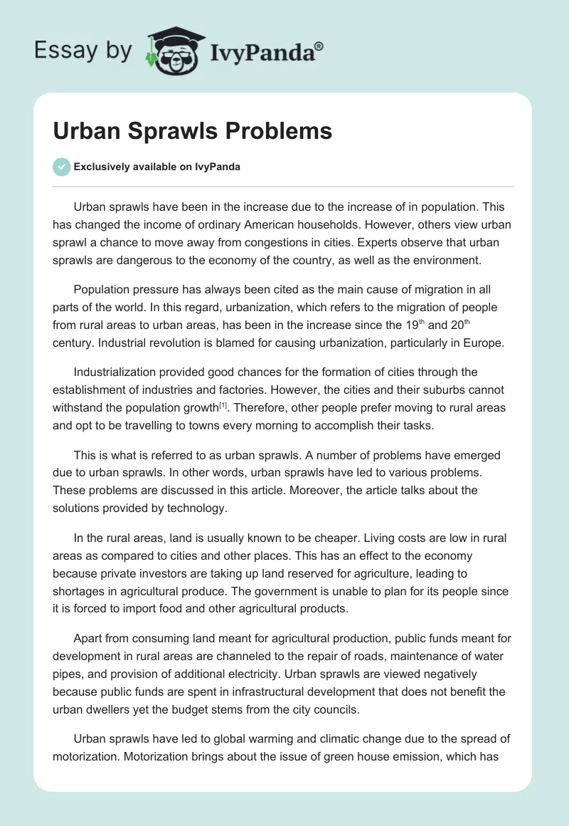 Urban Sprawls Problems. Page 1