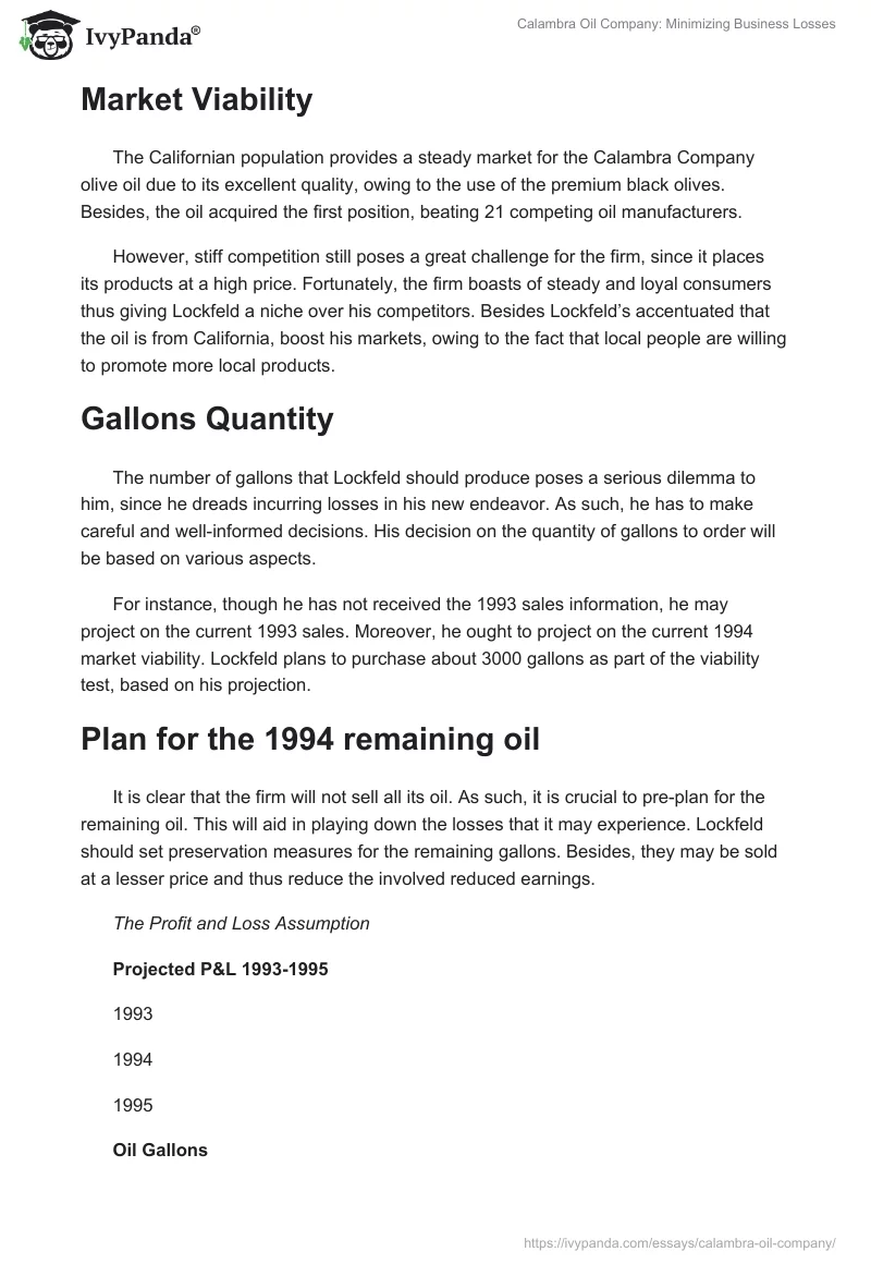 Calambra Oil Company: Minimizing Business Losses. Page 2