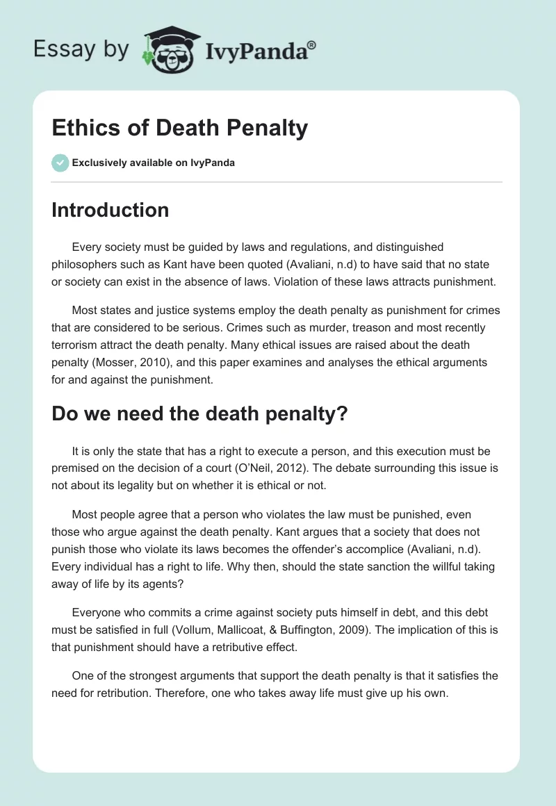Ethics of Death Penalty. Page 1