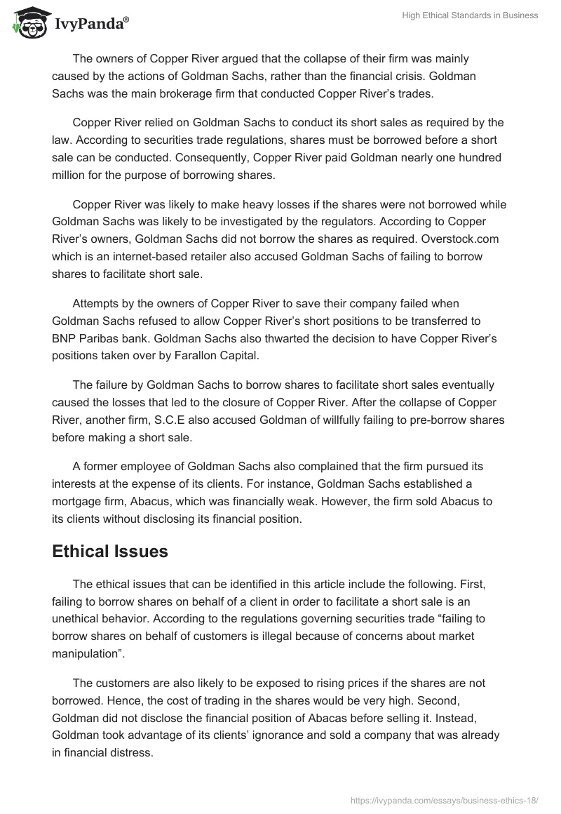 High Ethical Standards in Business. Page 2