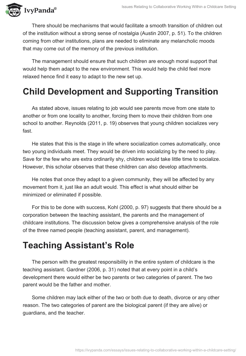 Issues Relating to Collaborative Working Within a Childcare Setting. Page 4