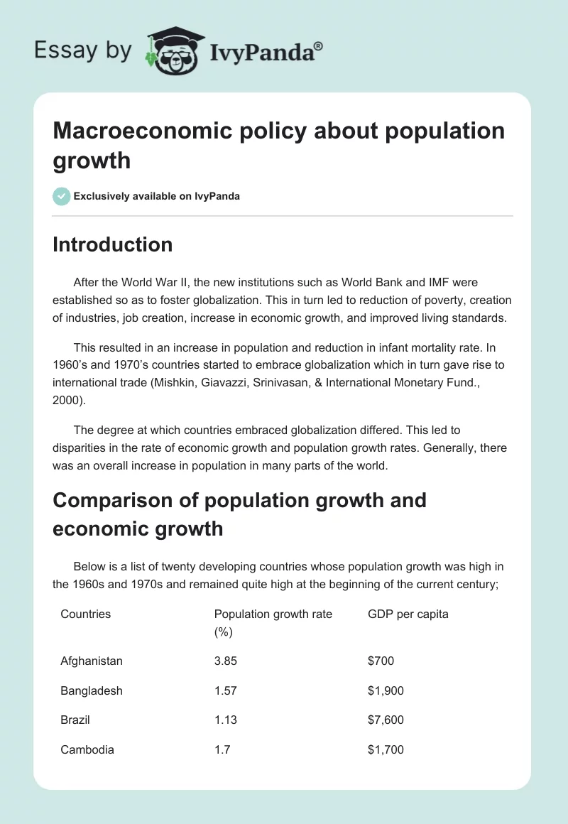 Macroeconomic Policy About Population Growth. Page 1