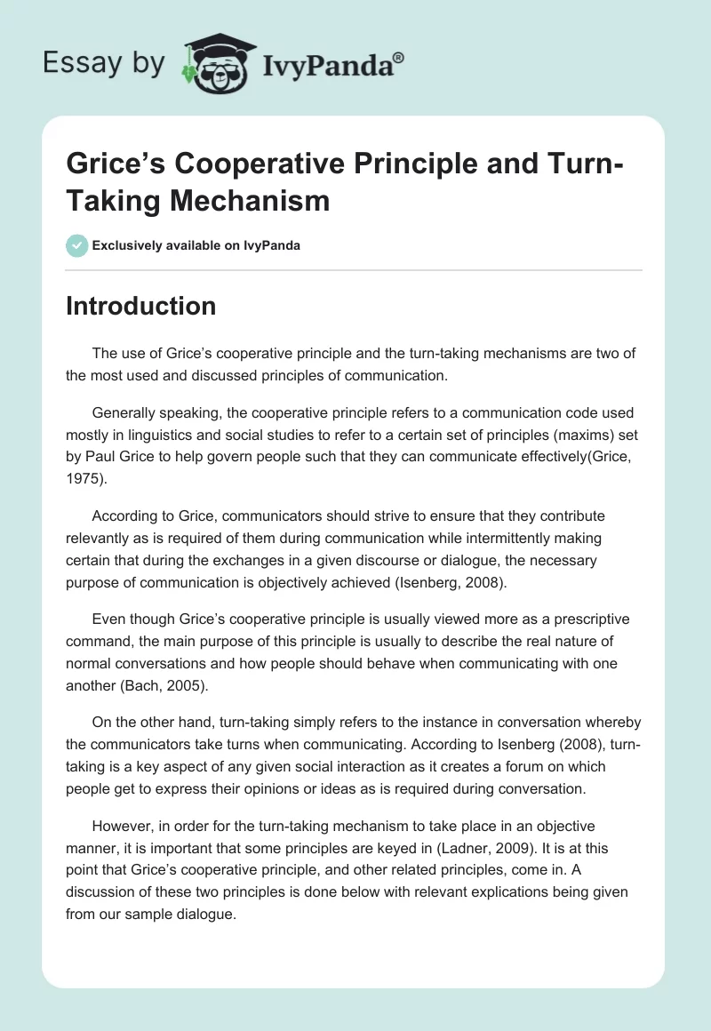 Grice’s Cooperative Principle and Turn-Taking Mechanism. Page 1
