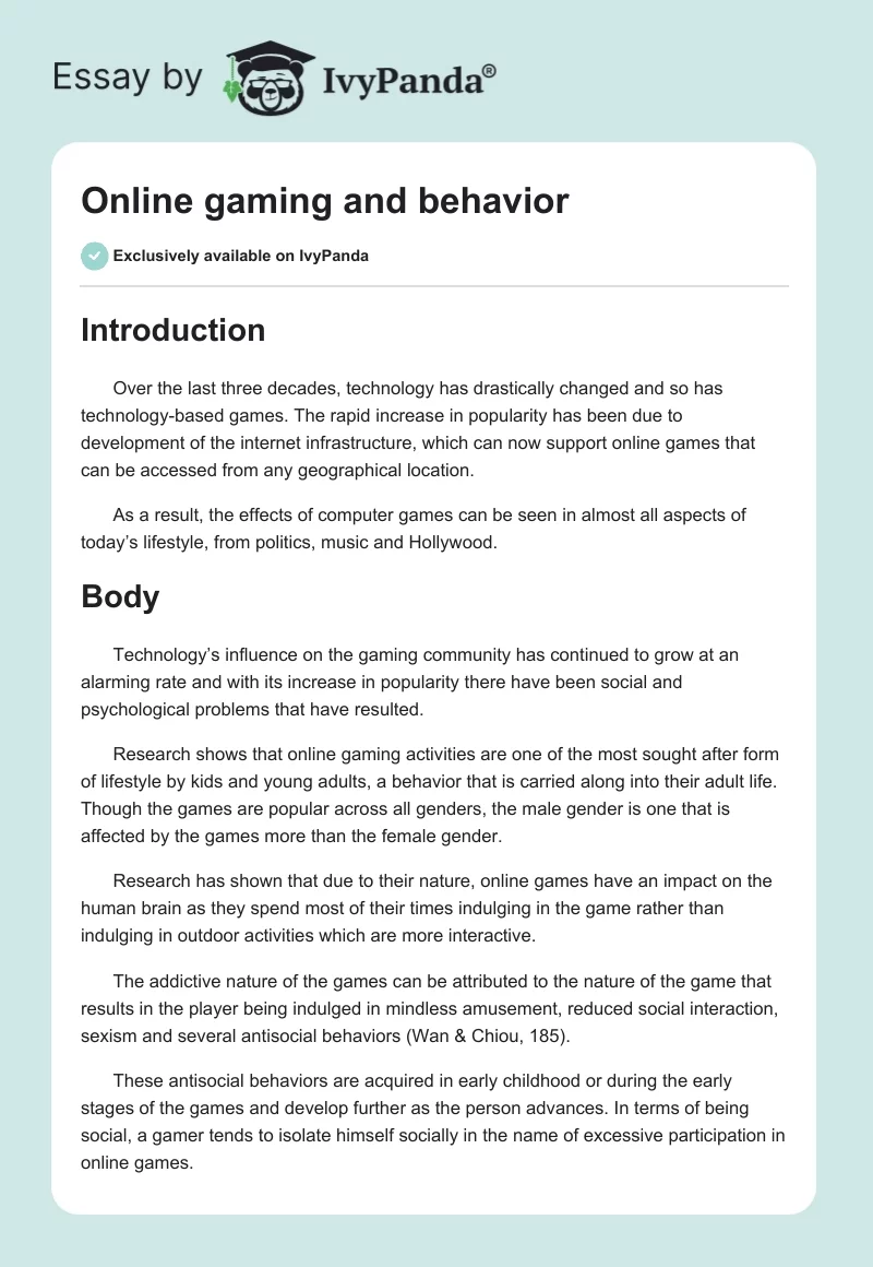 Online gaming and behavior. Page 1