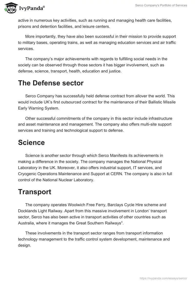 Serco Company's Portfolio of Services. Page 2