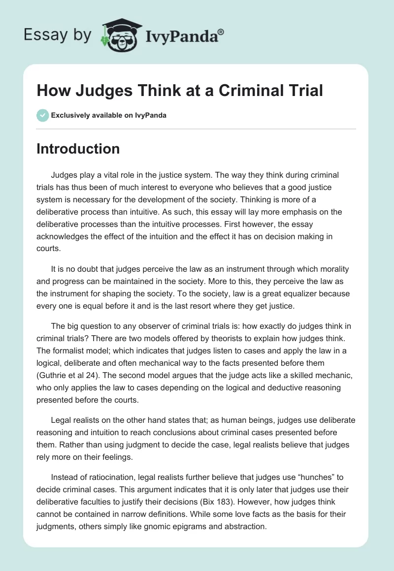 How Judges Think at a Criminal Trial. Page 1