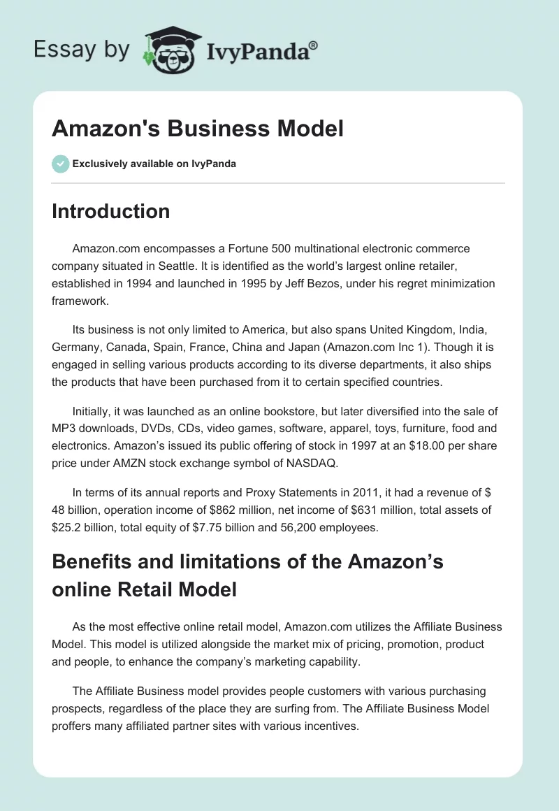amazon business model essay
