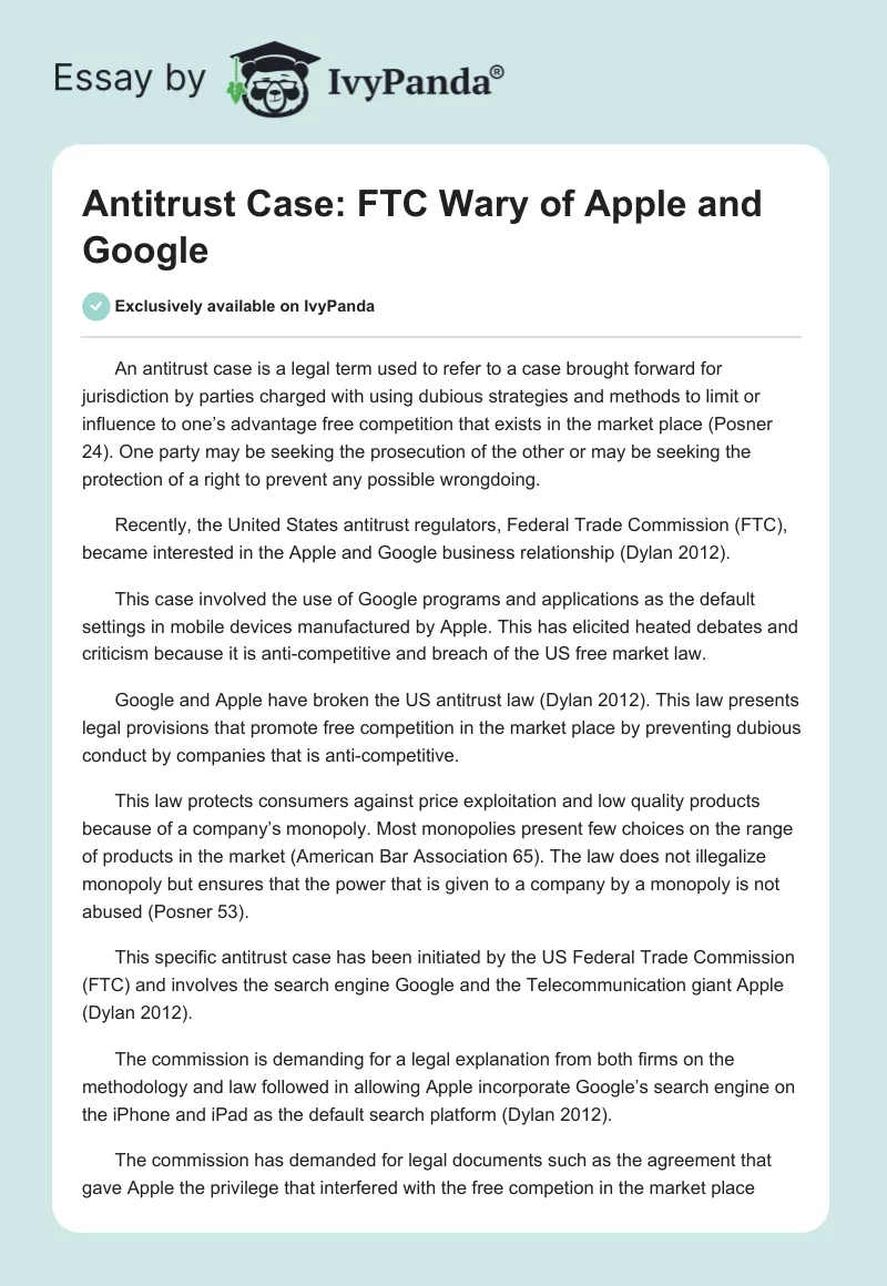 Antitrust Case: FTC Wary of Apple and Google. Page 1
