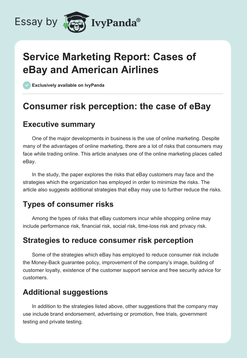 Service Marketing Report: Cases of eBay and American Airlines. Page 1