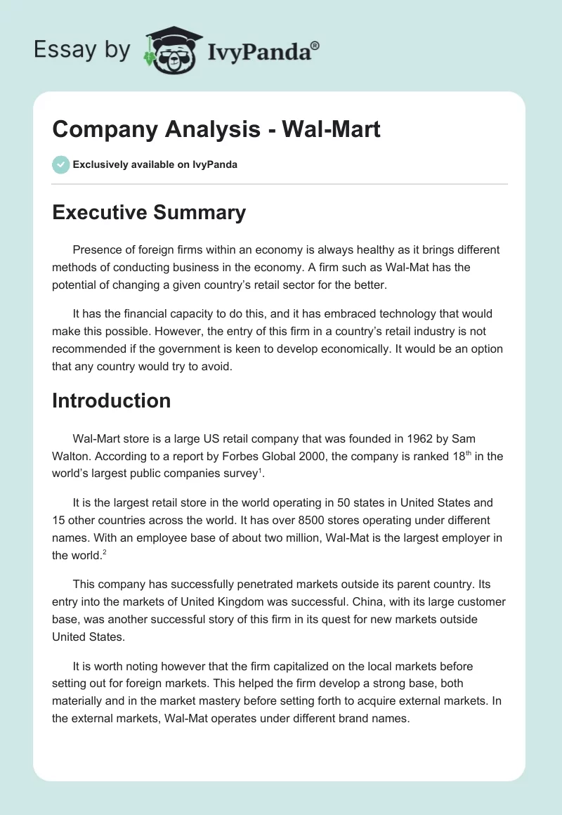 Company Analysis - Wal-Mart. Page 1