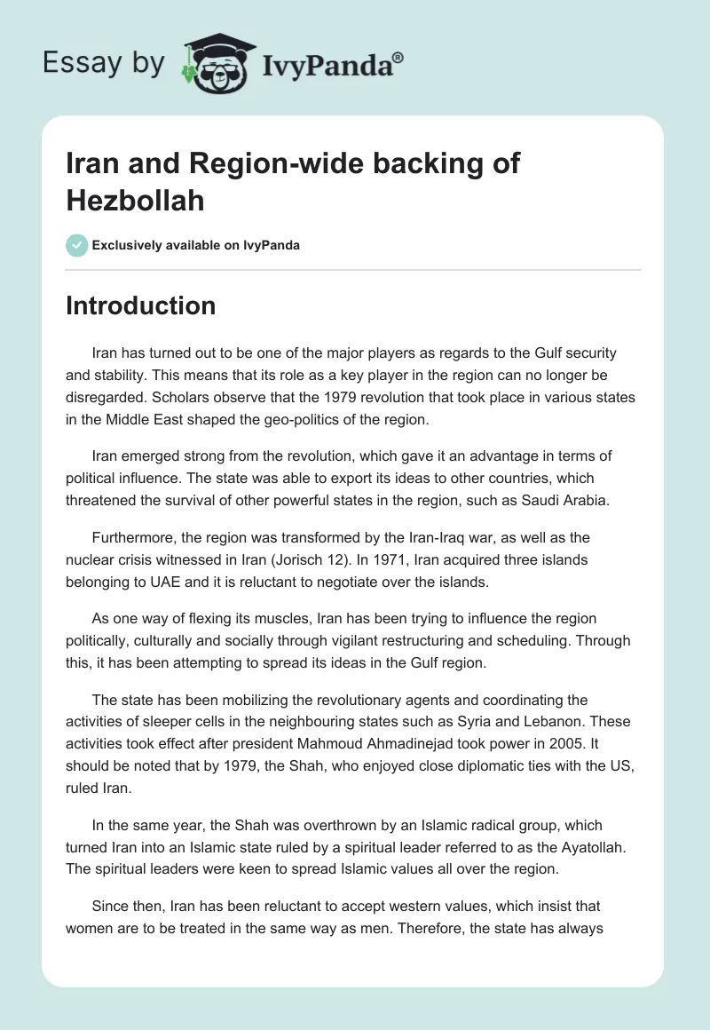 Iran and Region-wide backing of Hezbollah. Page 1