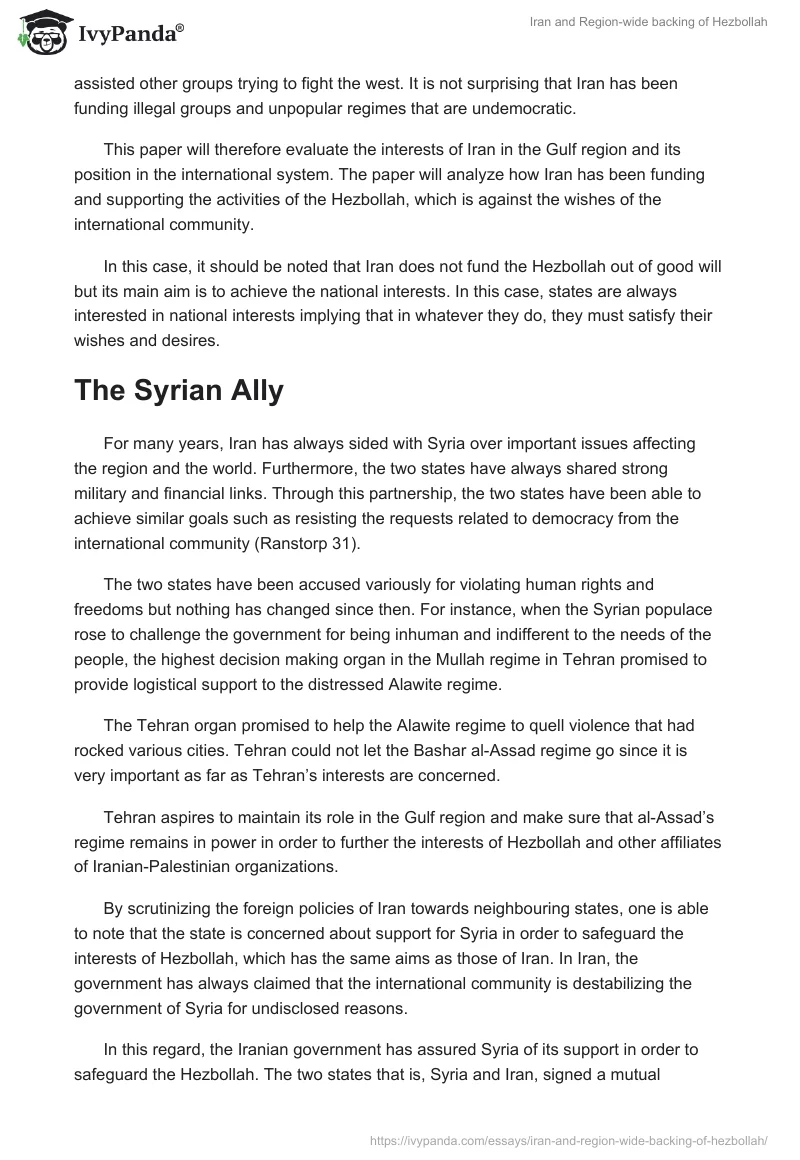 Iran and Region-wide backing of Hezbollah. Page 2