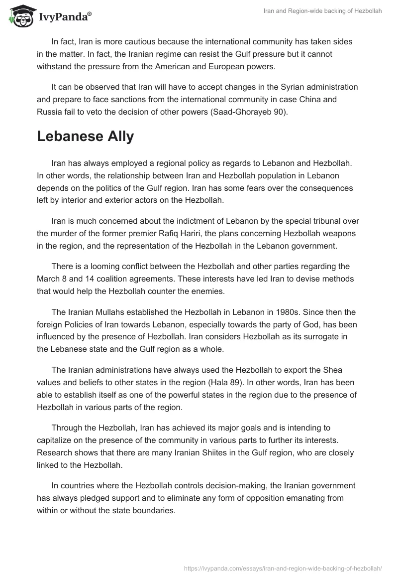 Iran and Region-wide backing of Hezbollah. Page 4