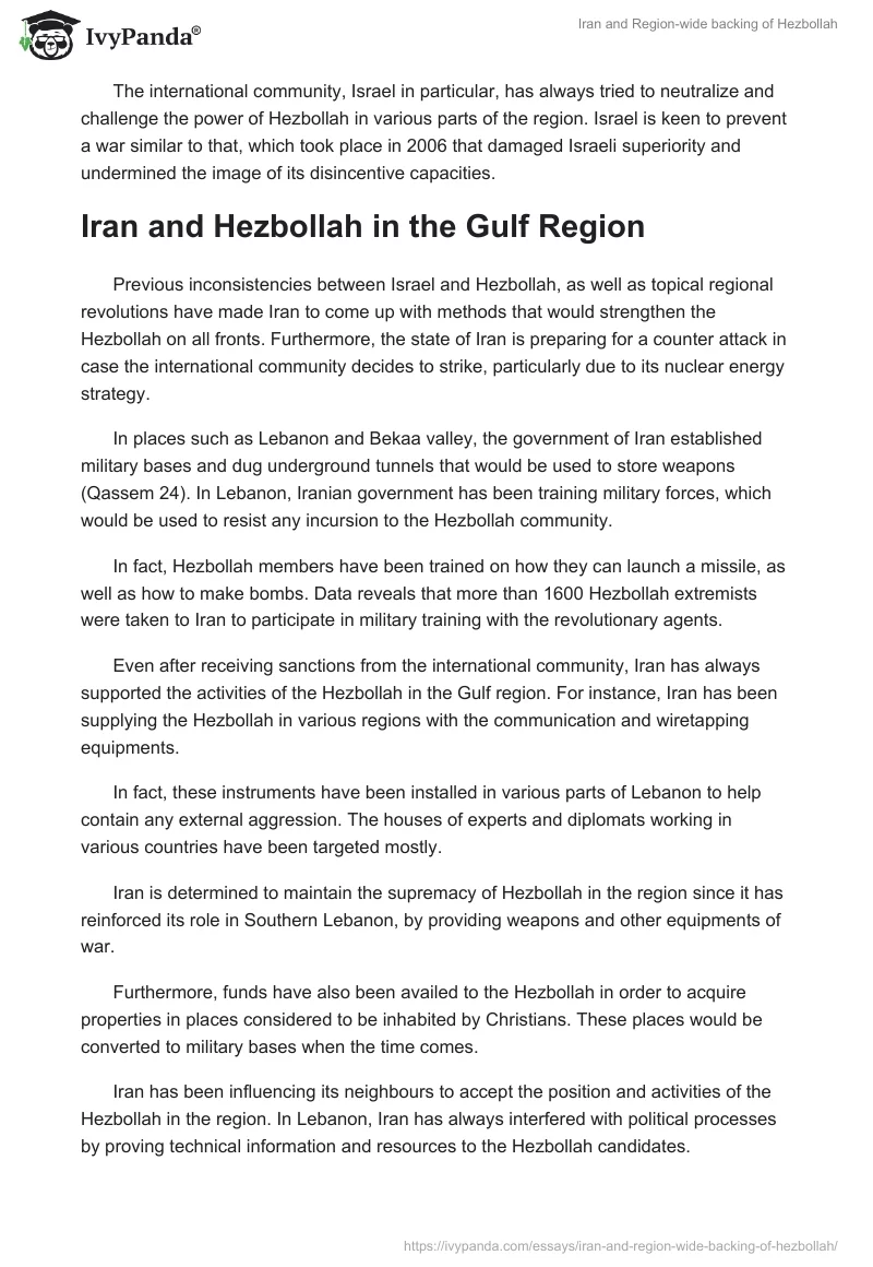 Iran and Region-wide backing of Hezbollah. Page 5