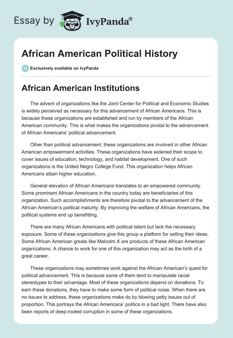 African American Political History. Page 1