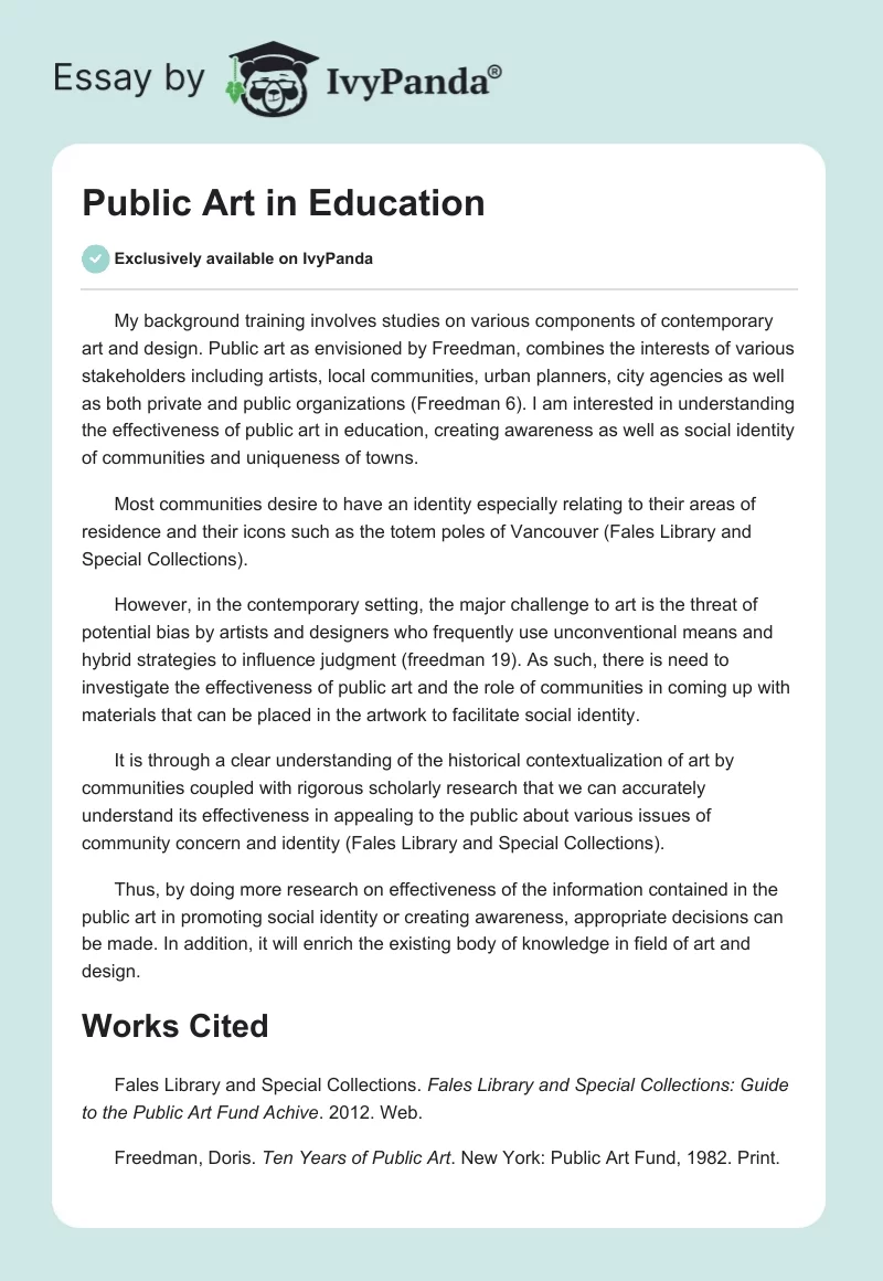 Public Art in Education. Page 1