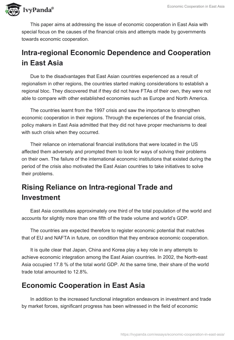 Economic Cooperation in East Asia. Page 2