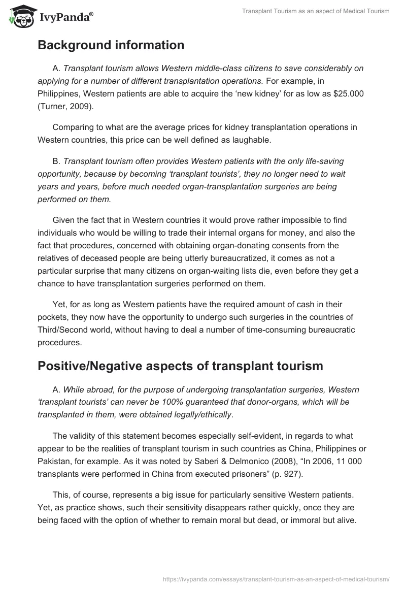 Transplant Tourism as an aspect of Medical Tourism. Page 5