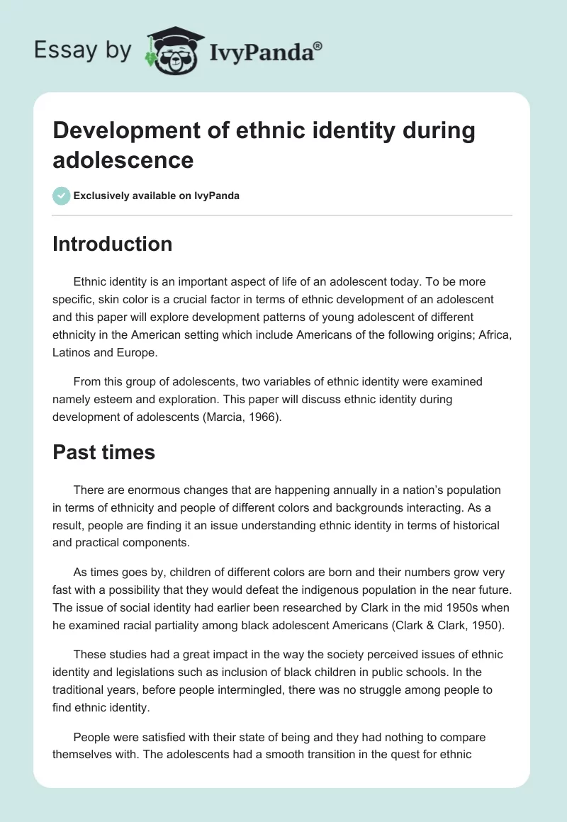 Development of Ethnic Identity During Adolescence. Page 1
