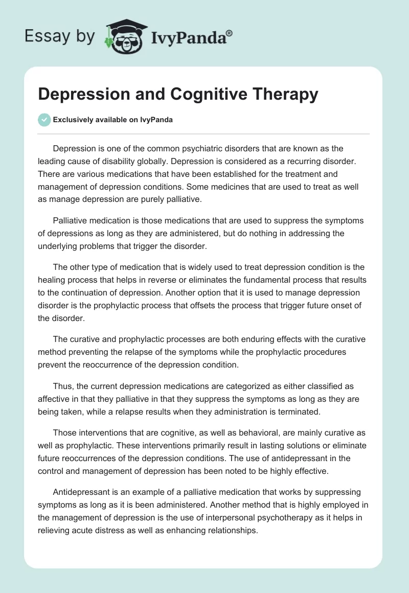 Depression and Cognitive Therapy. Page 1