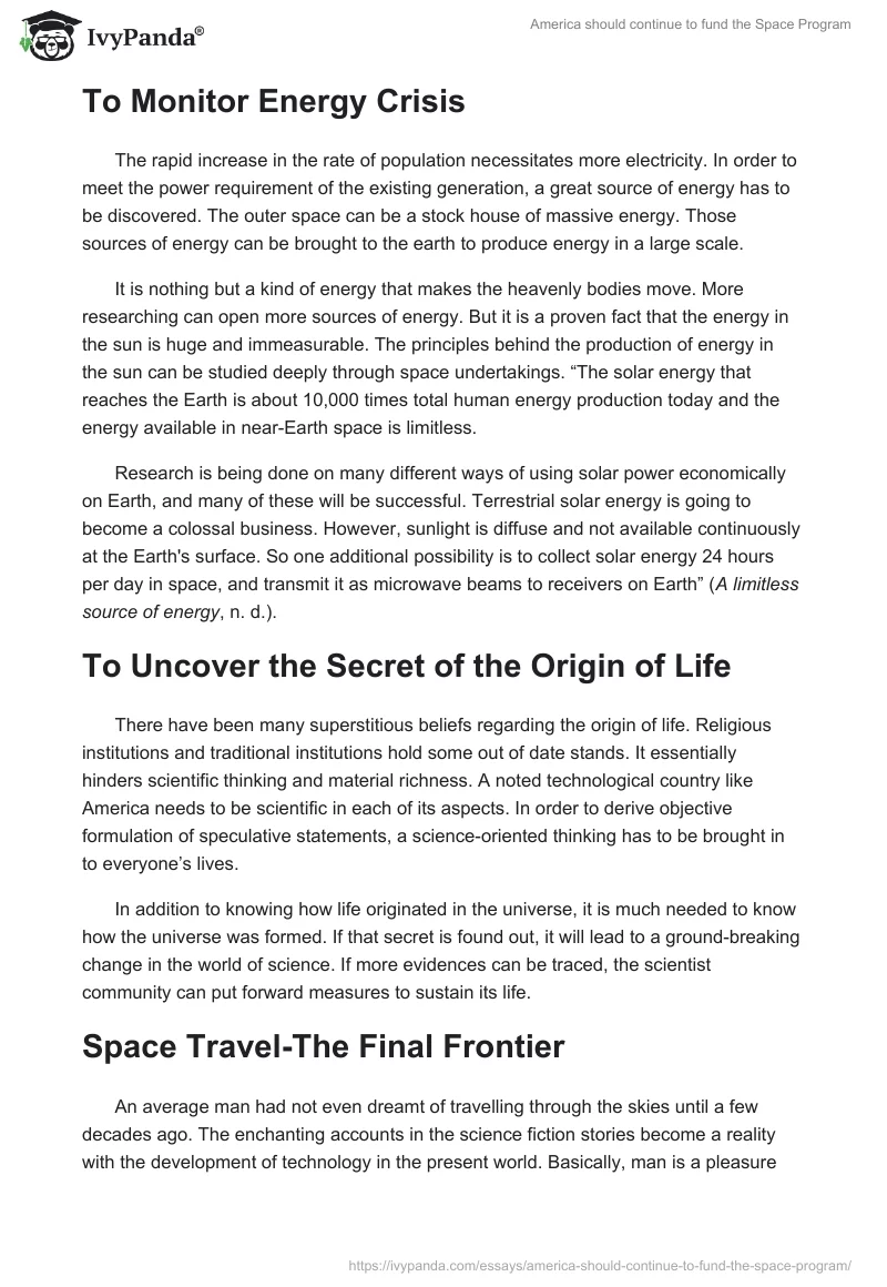 America should continue to fund the Space Program. Page 3