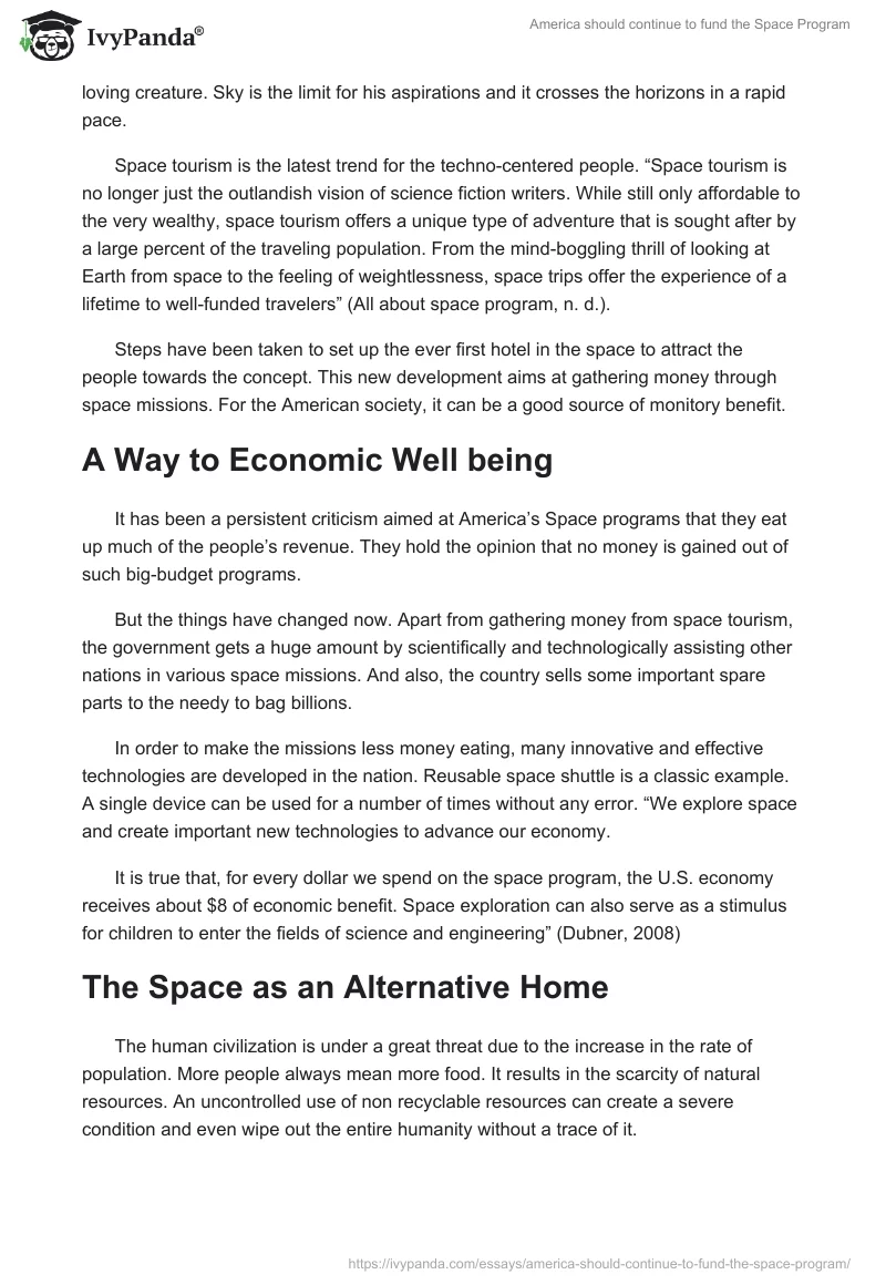 America should continue to fund the Space Program. Page 4