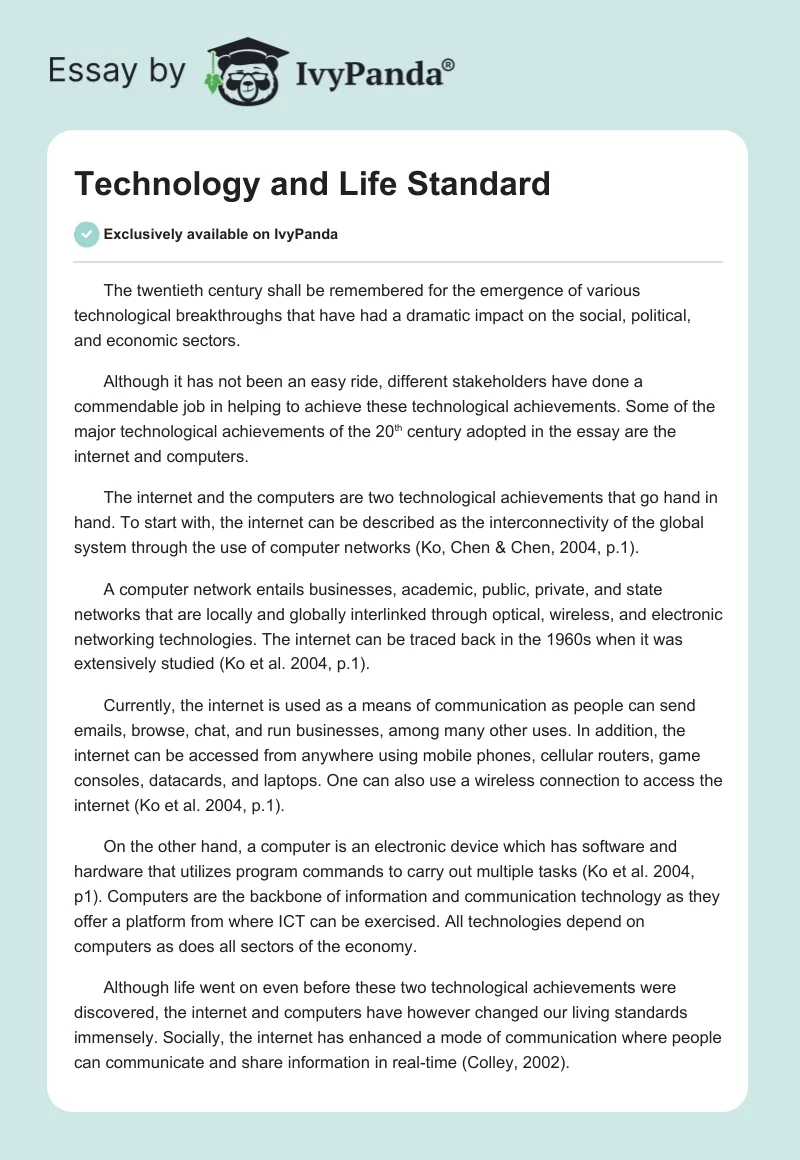 Technology and Life Standard. Page 1