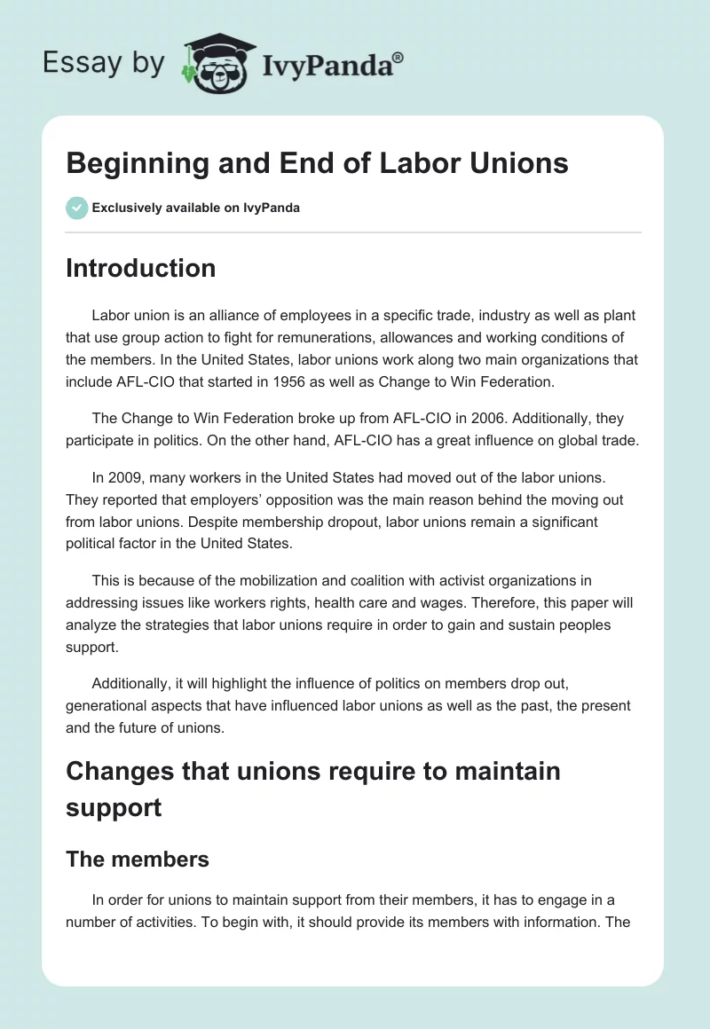 Beginning and End of Labor Unions. Page 1