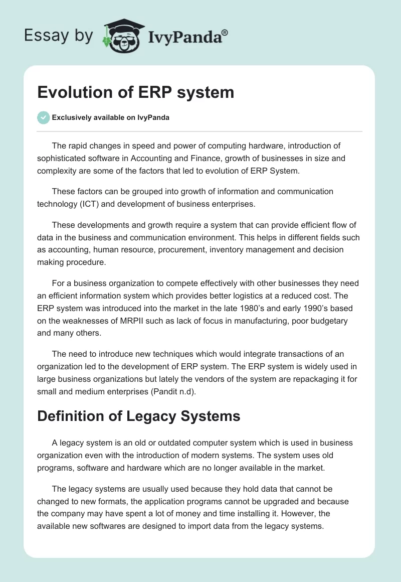Evolution of ERP system. Page 1