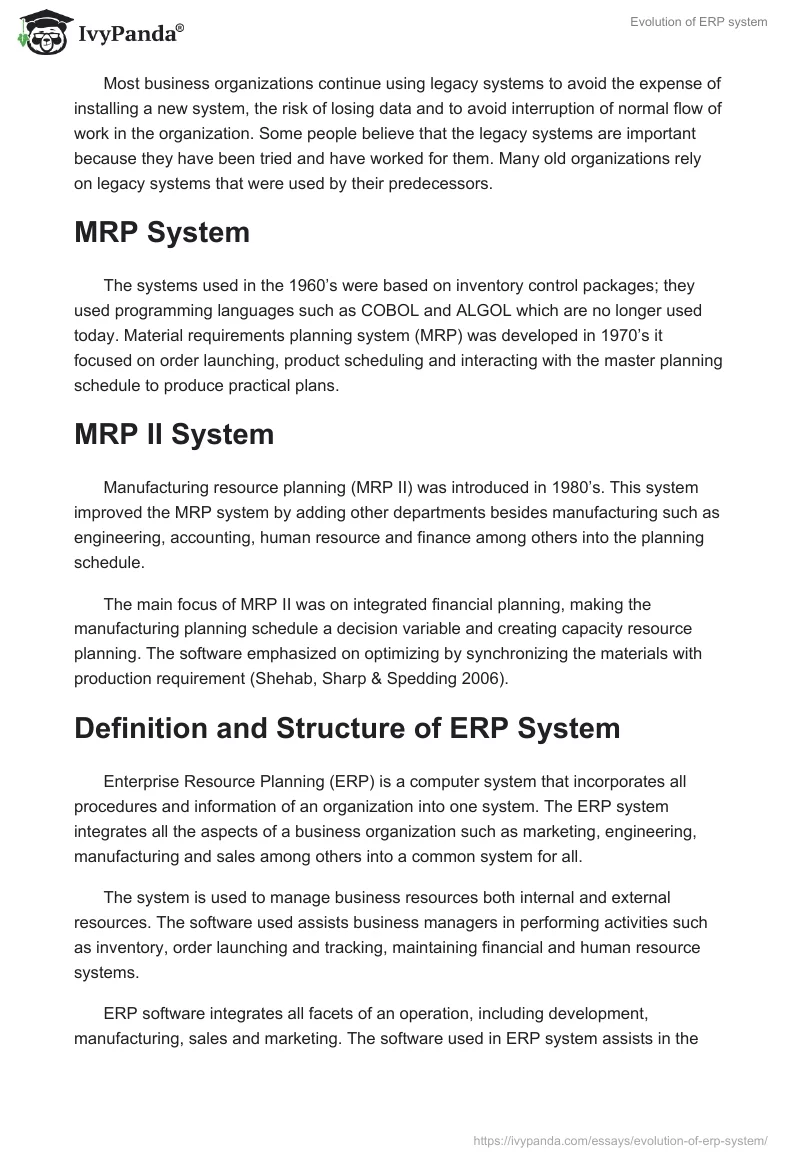 Evolution of ERP system. Page 2