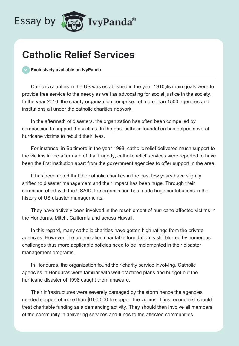 Catholic Relief Services. Page 1