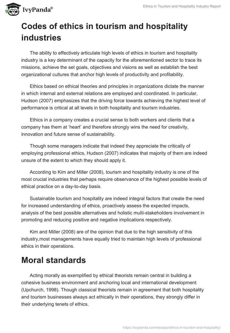 Ethics in Tourism and Hospitality Industry Report. Page 2