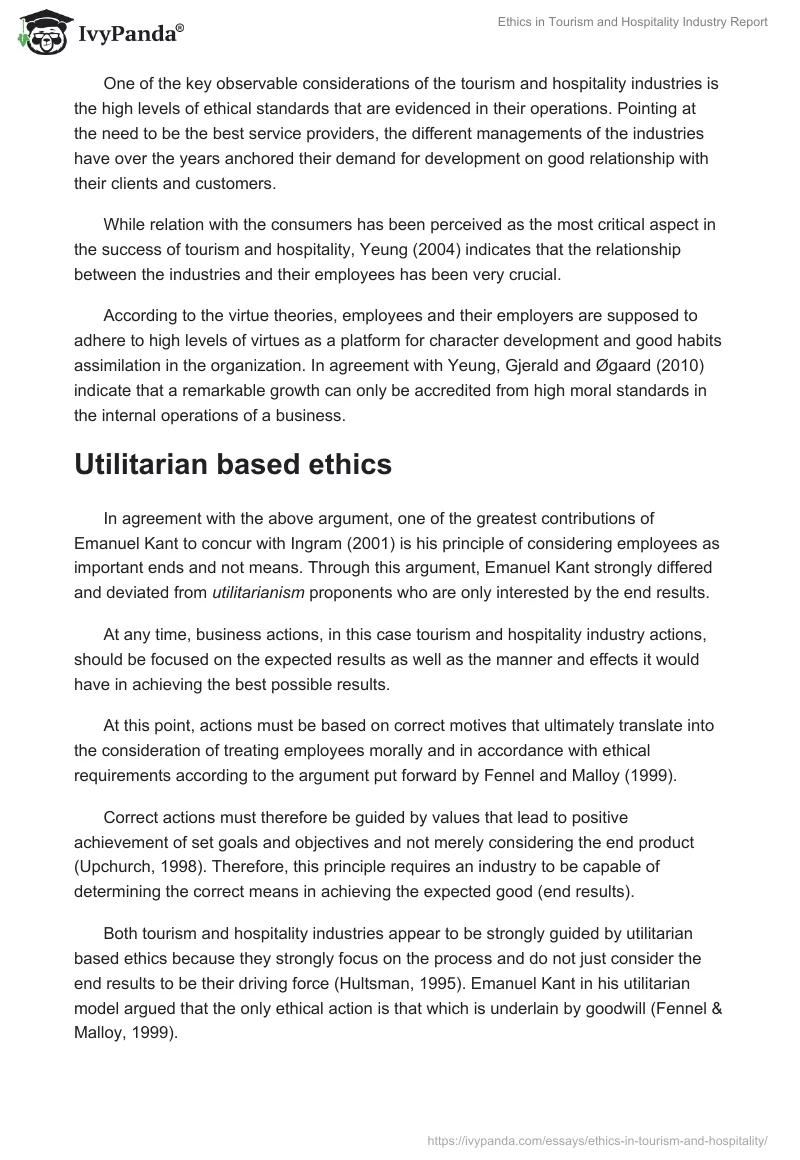 Ethics in Tourism and Hospitality Industry Report. Page 3