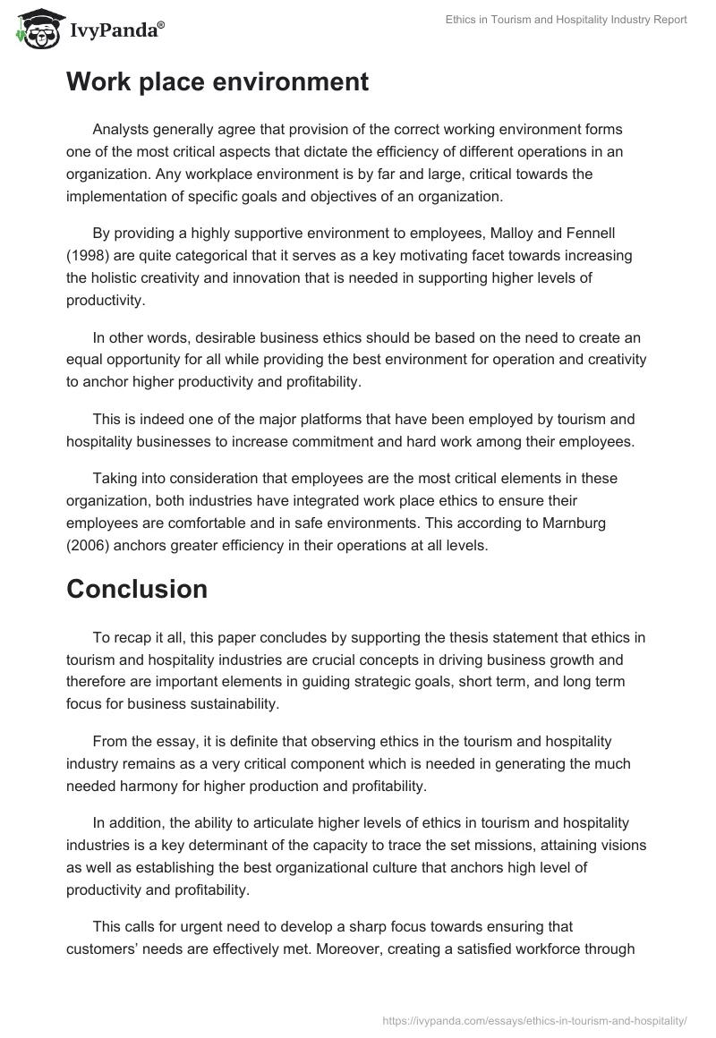 Ethics in Tourism and Hospitality Industry Report. Page 5