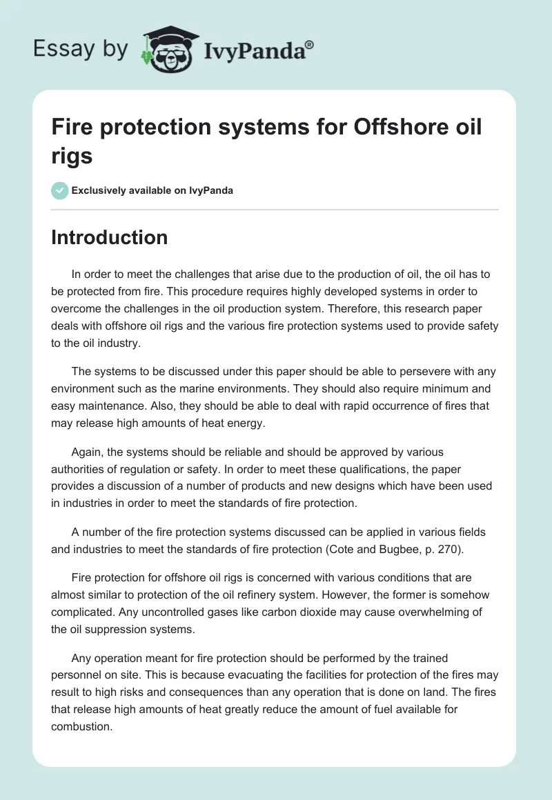 Fire protection systems for Offshore oil rigs. Page 1
