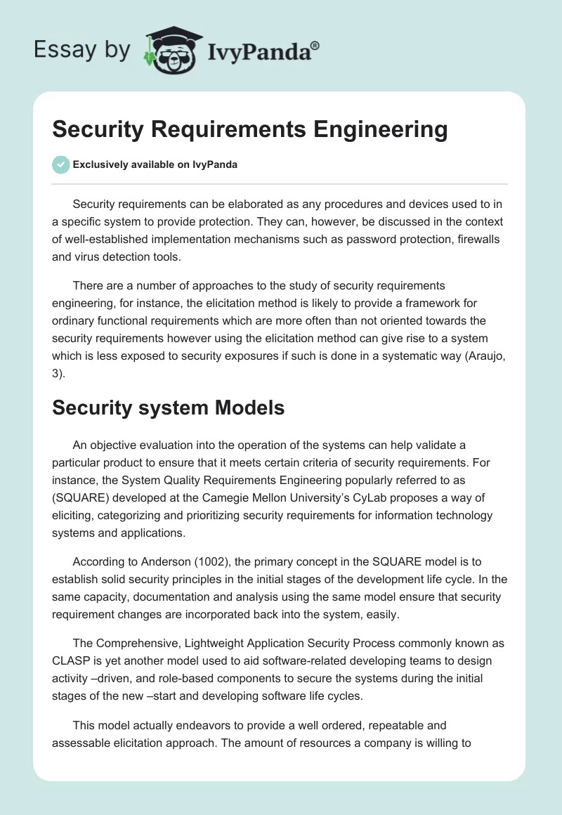Security Requirements Engineering. Page 1