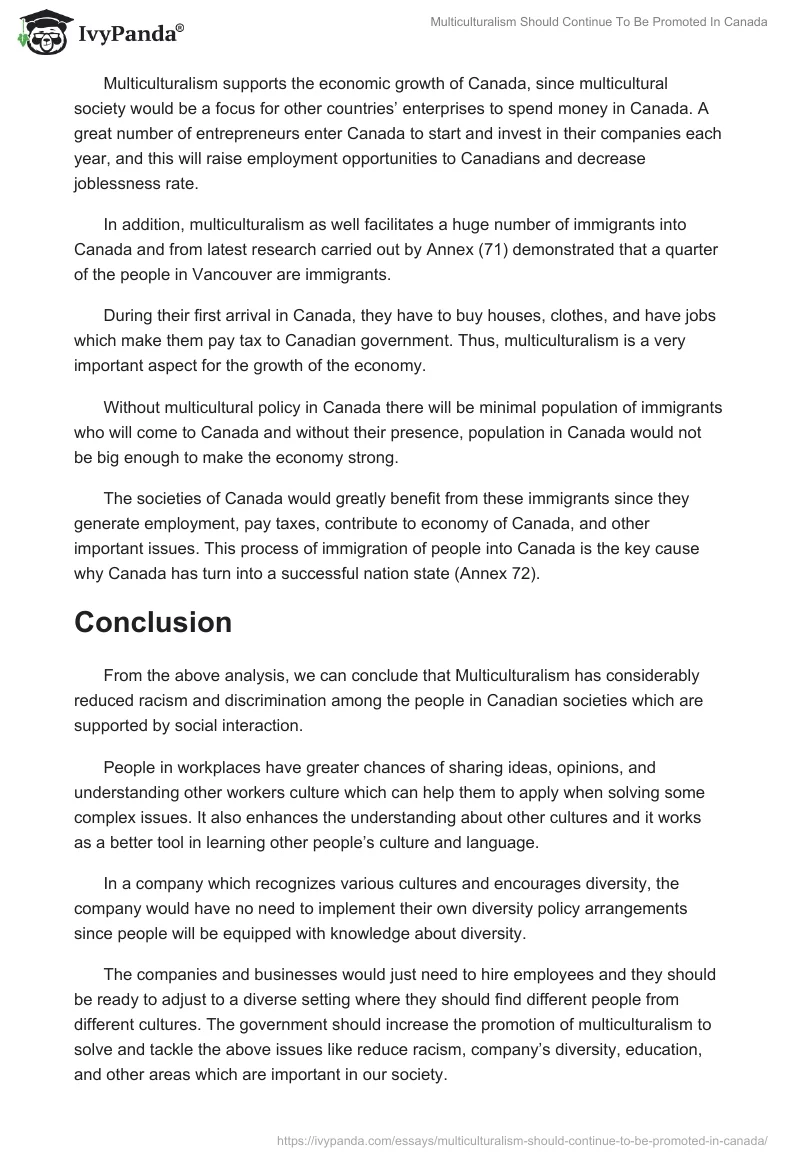 Multiculturalism Should Continue To Be Promoted In Canada. Page 4