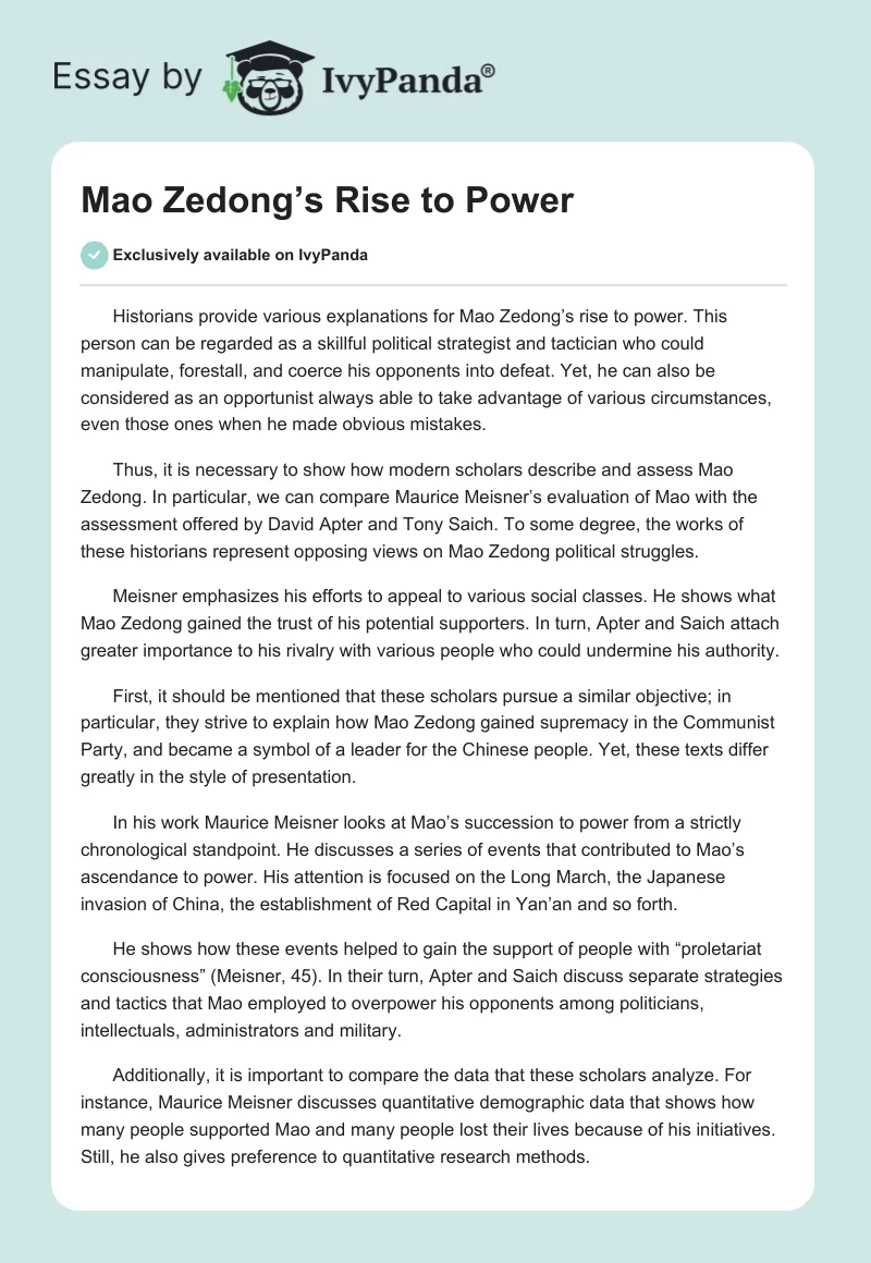 Mao Zedong’s Rise to Power. Page 1