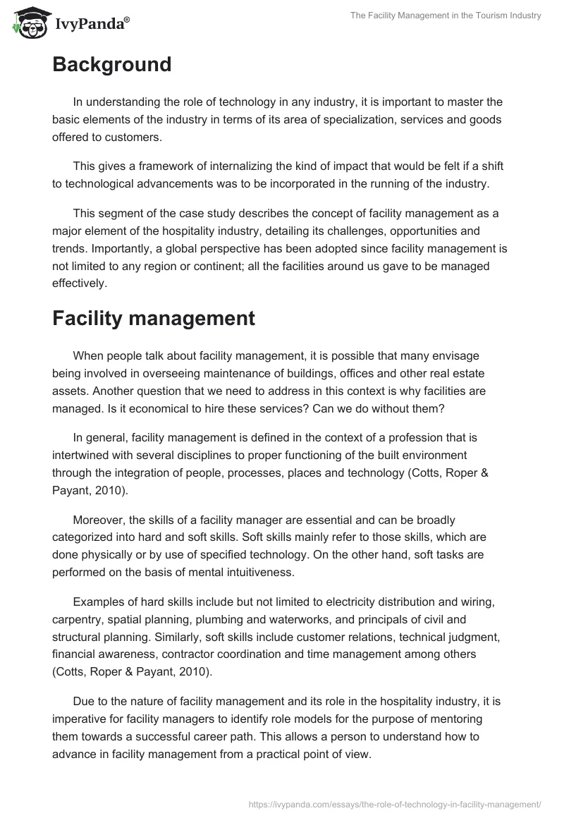 The Facility Management in the Tourism Industry. Page 2