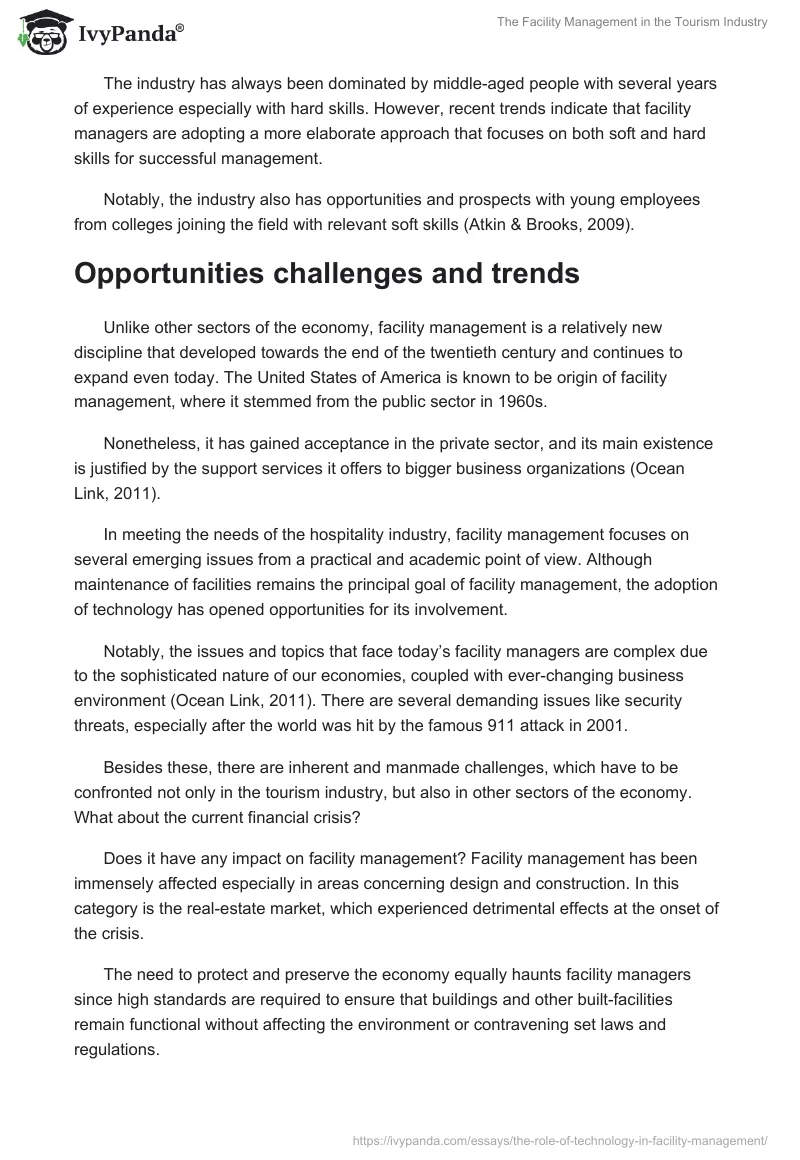 The Facility Management in the Tourism Industry. Page 3