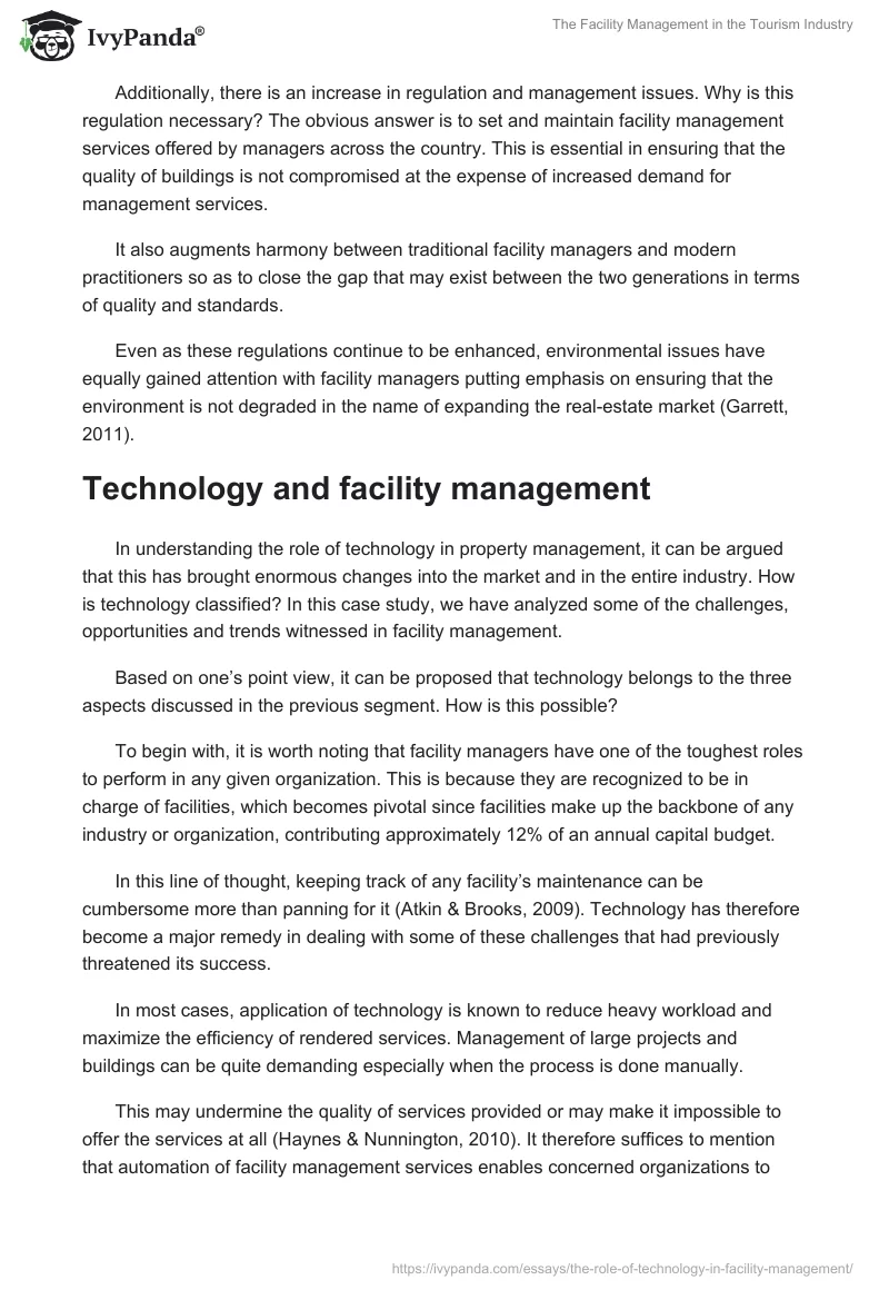 The Facility Management in the Tourism Industry. Page 5