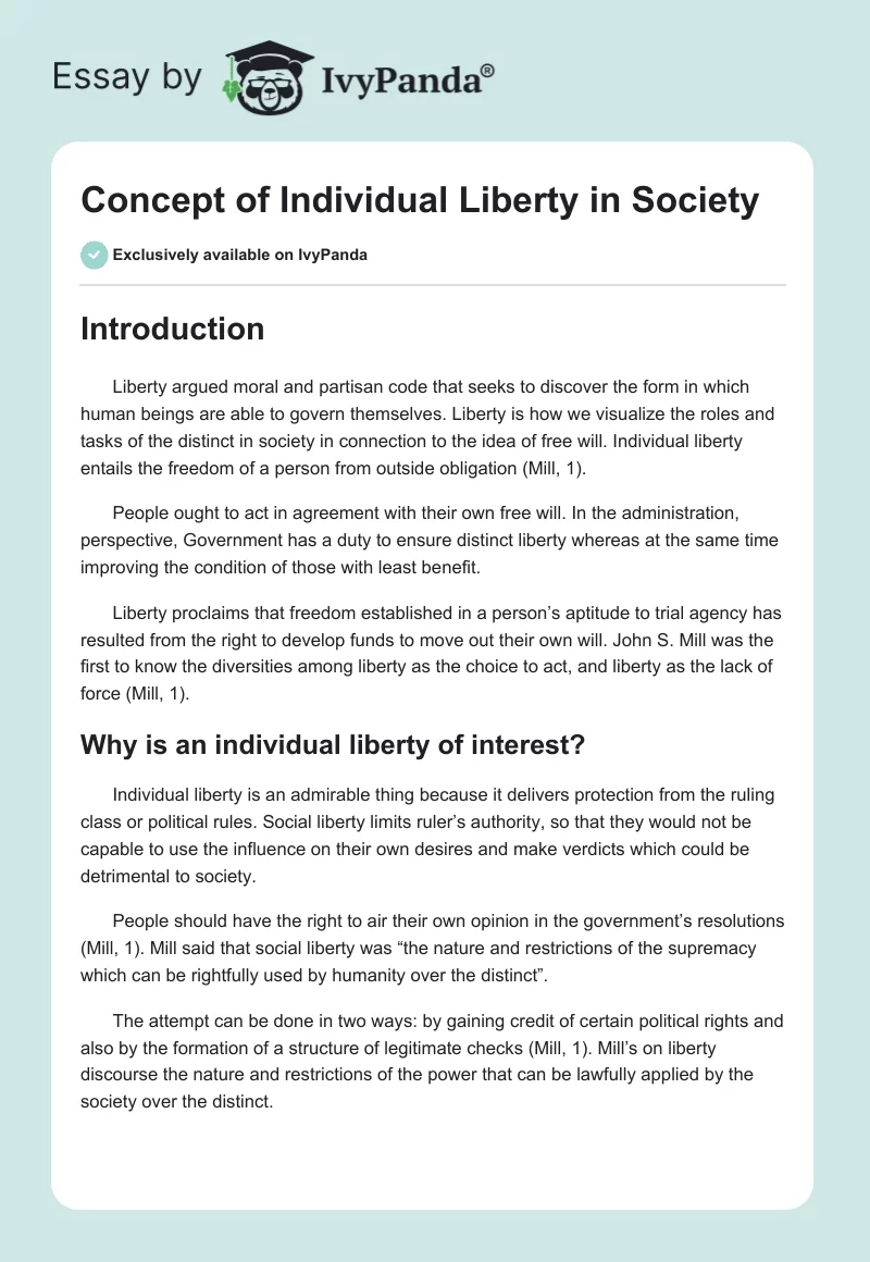 Concept of Individual Liberty in Society. Page 1
